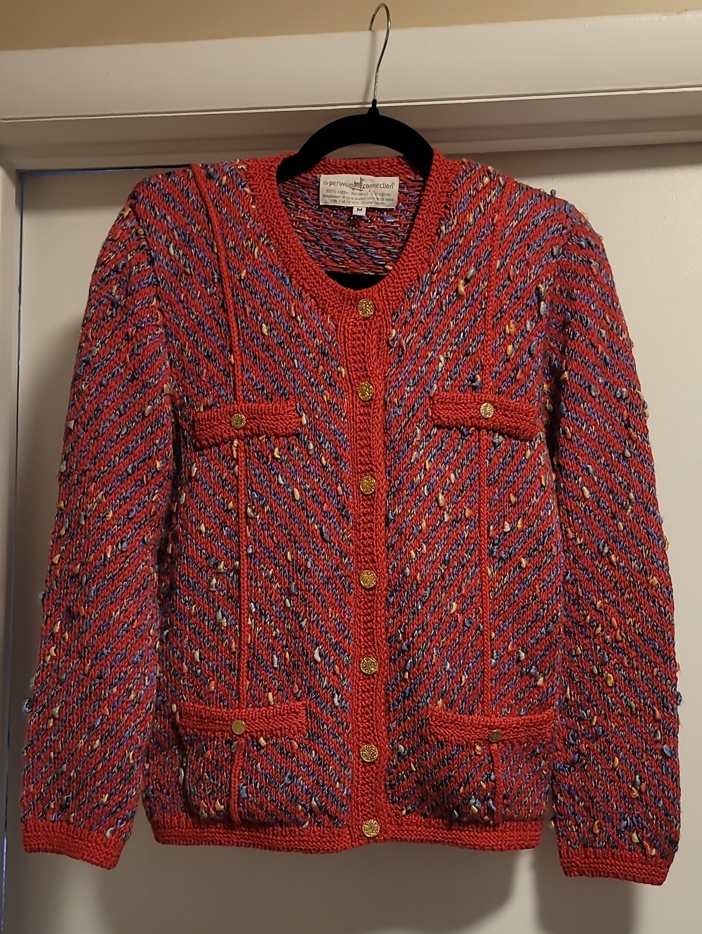 Pink Tweed Knit Cardigan Sweater